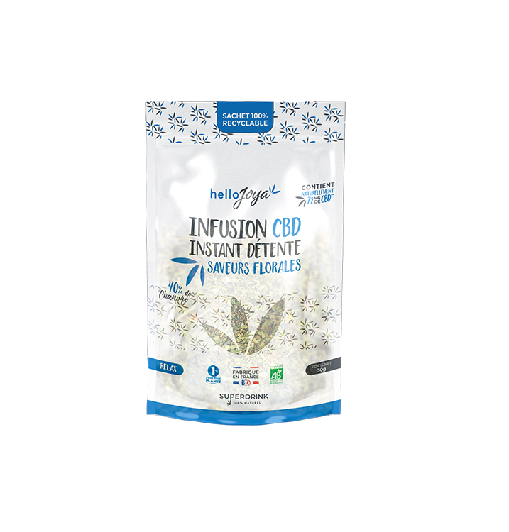 Carton de 9 - HJ - Infusion BIO CBD Instant Détente  30g "produit issu de l'agriculture biologique et certifié biologique par Ecocert FR-BIO-01"