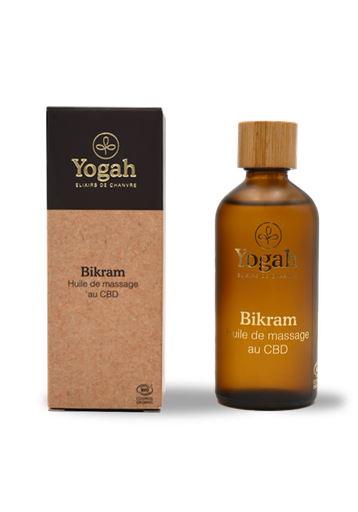 [EAN: 3760338760379] Yogah - Bikram Huile massage CBD / Certifié par Bureau Véritas selon le référentiel Cosmos Standard disponible sur le site : www.cosmos-standard.org